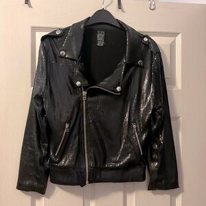 ZARA TRF TRAFALUC BLOGGER SEQUIN BLACK & SILVER BOMBER BIKER JACKET SIZE MEDIUM